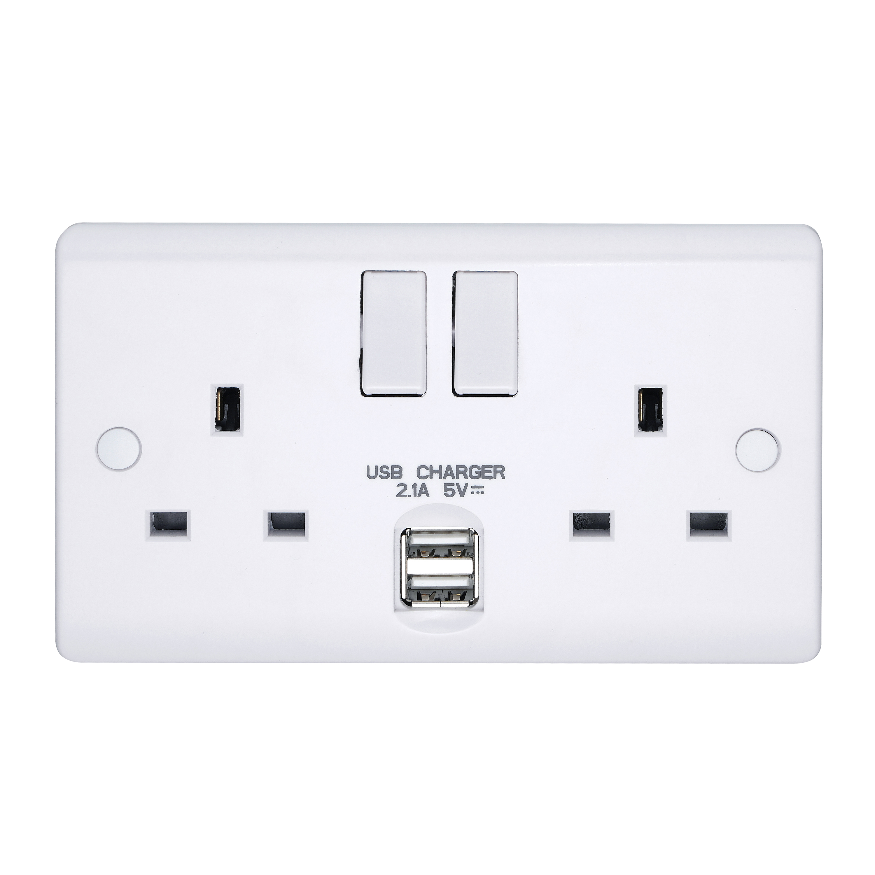 13A 2 Gang Double Pole Switched Socket With Dual 2.1A USB s