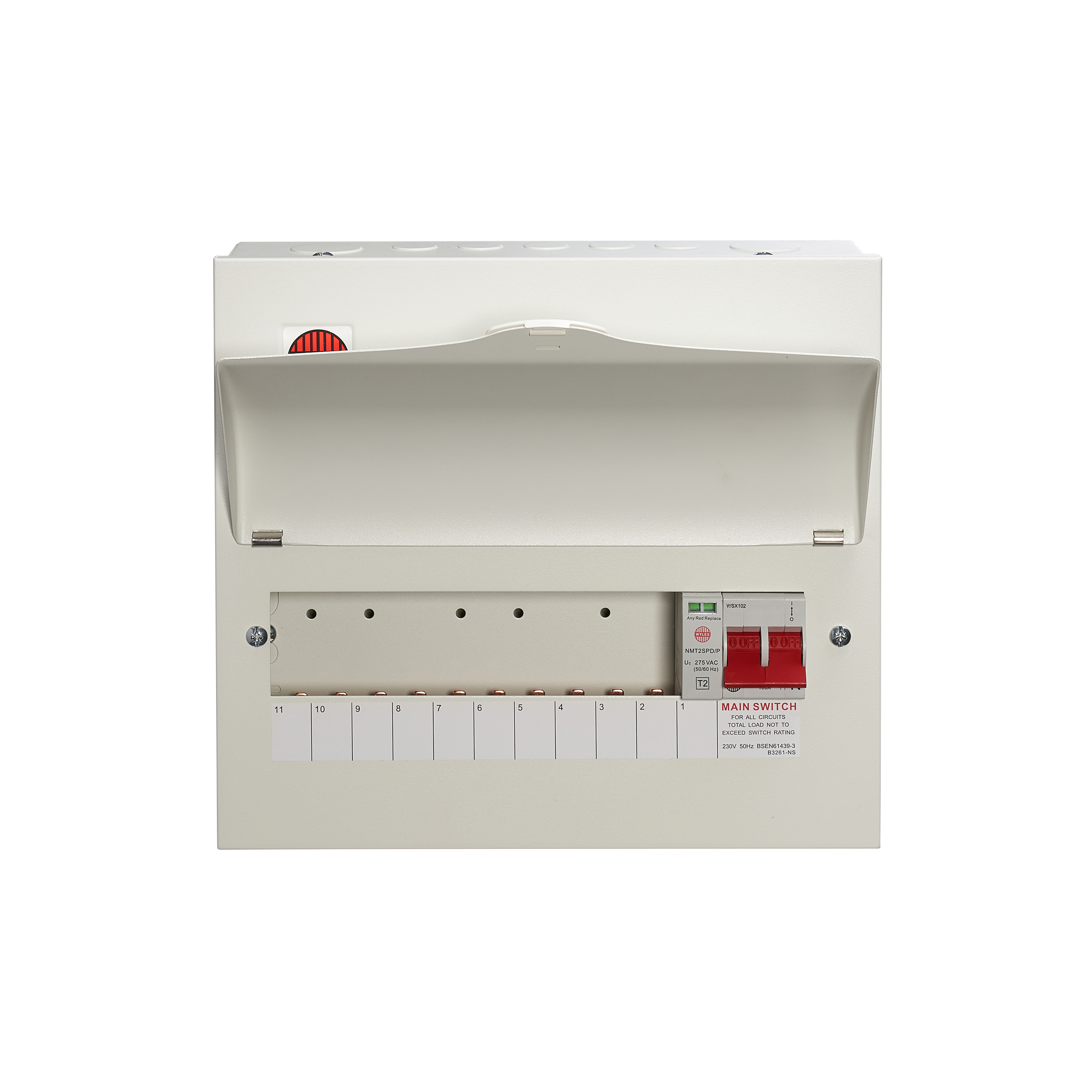 10 Way Consumer Unit Main Switch 100A, Fixed Configuration, with SPD