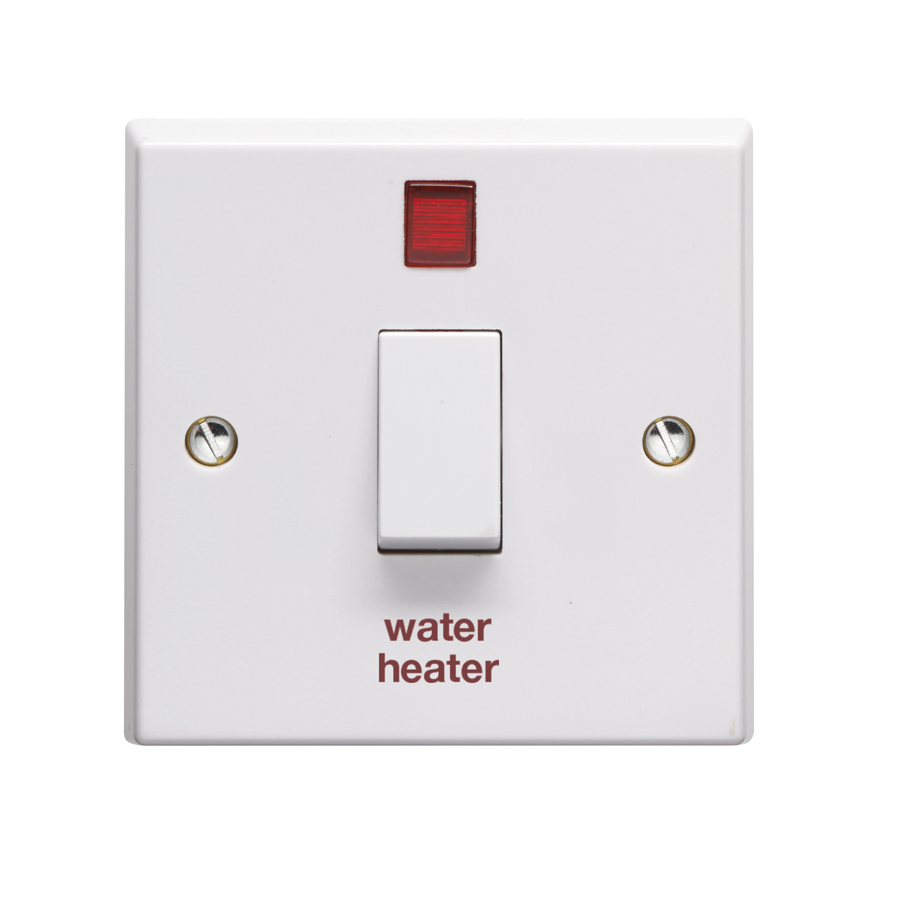 20A 1 Gang Double Pole Control Switch With Neon Indicator Printed 'Water Heater'