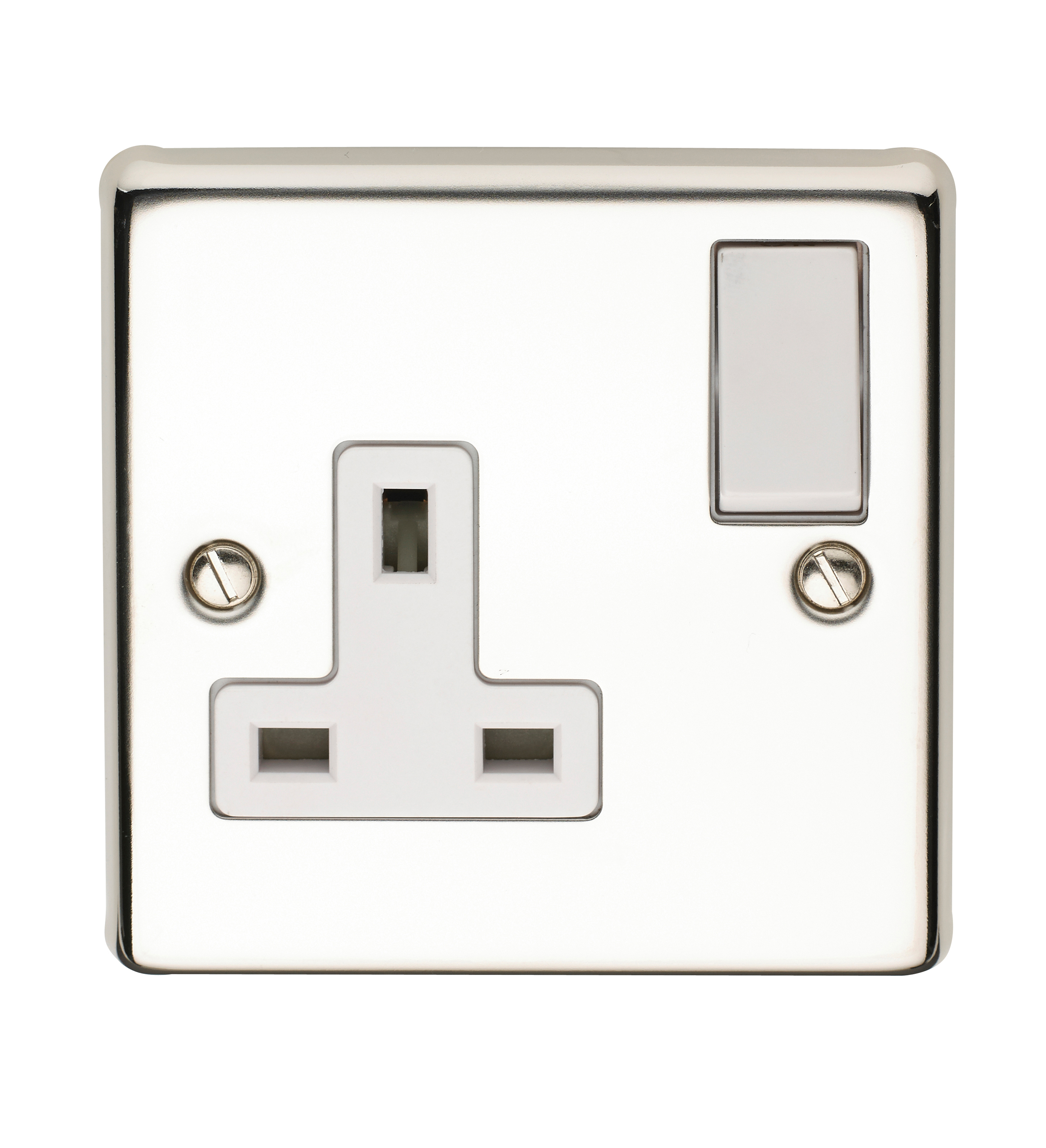 13A 1 Gang Double Pole Switched Socket Polished Steel Finish