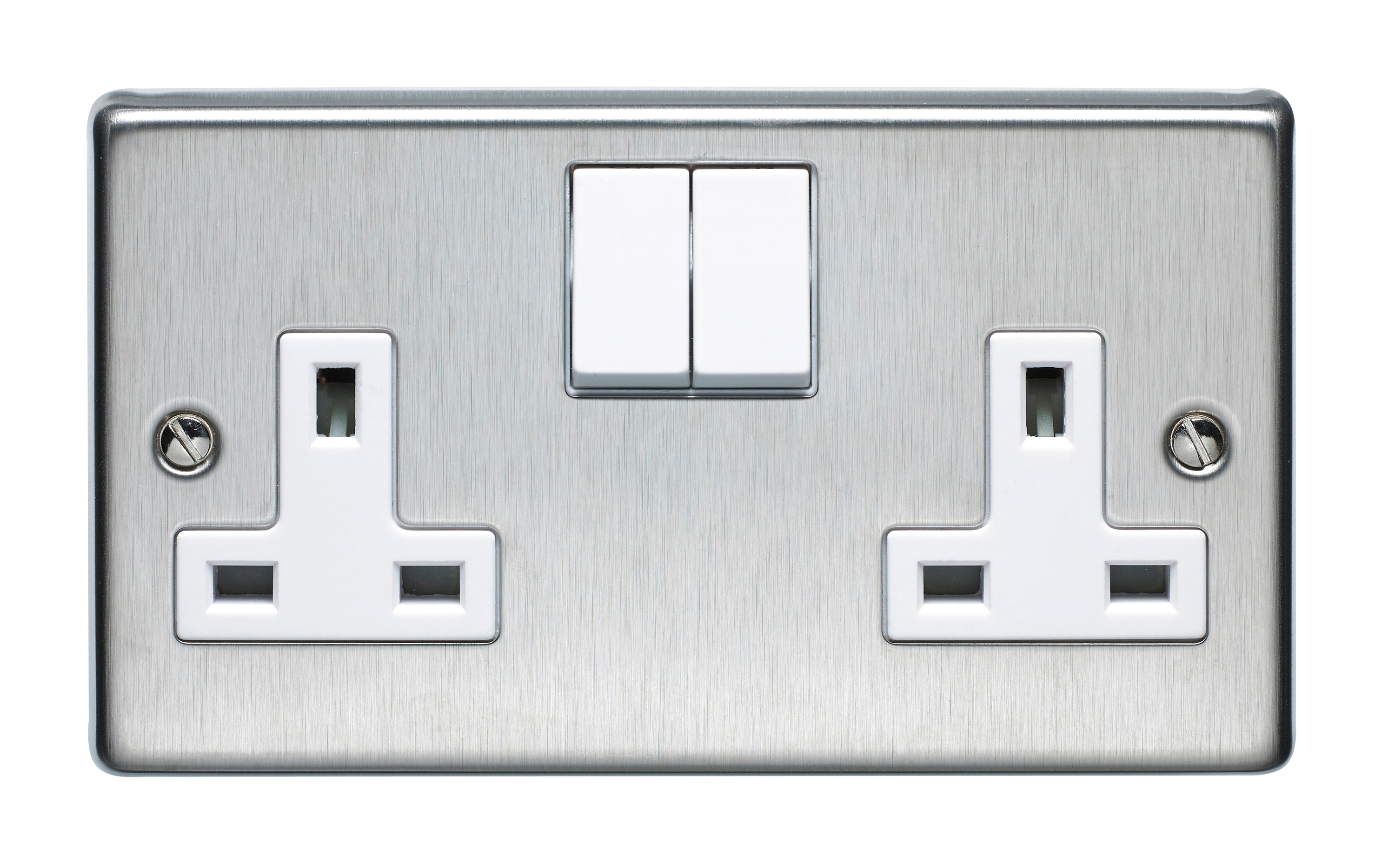 13A 2 Gang Double Pole Switched Socket Stainless Steel Finish